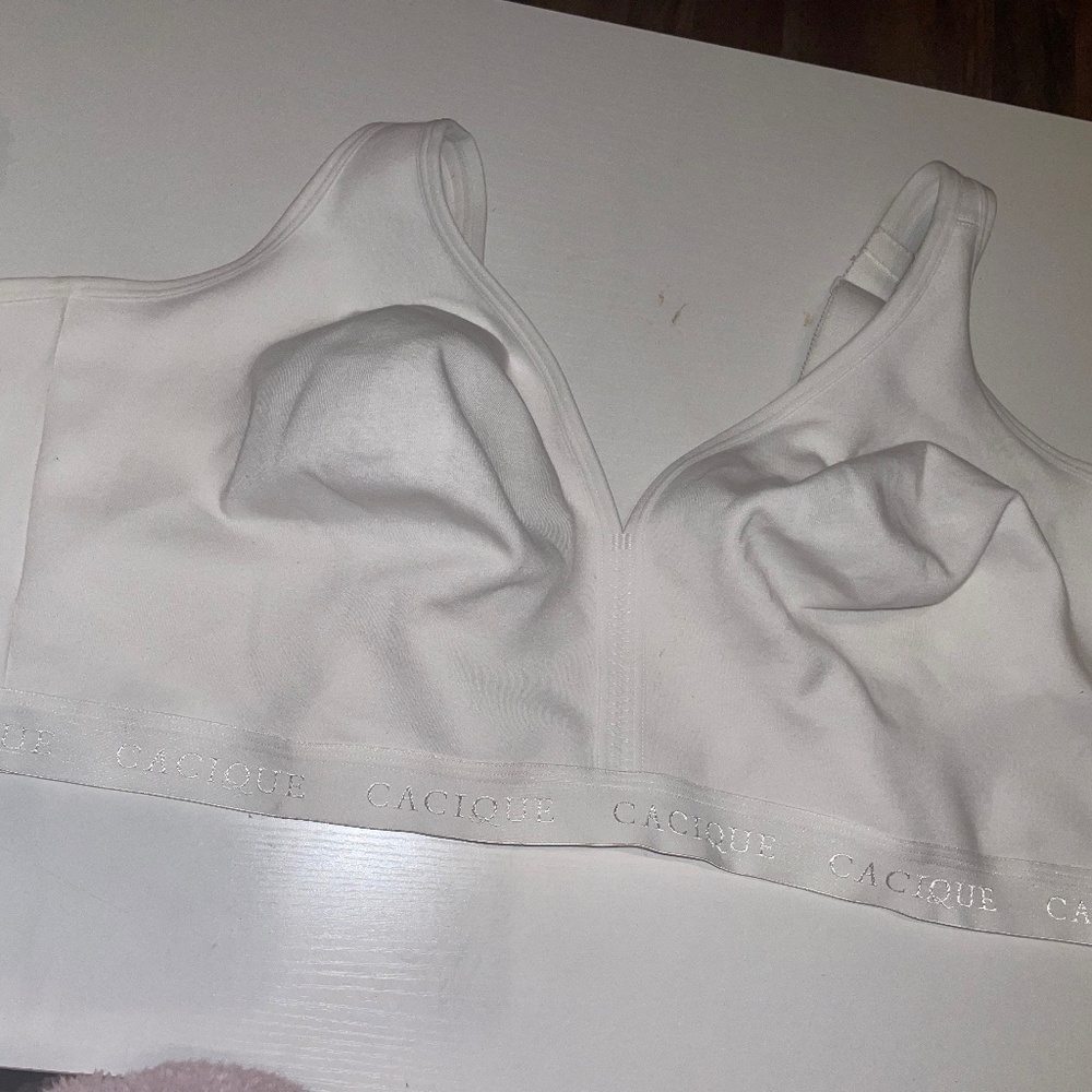 Cacique 54DDD White Cotton LL No Wire Scoop Bra Comfort Adiustable Strap